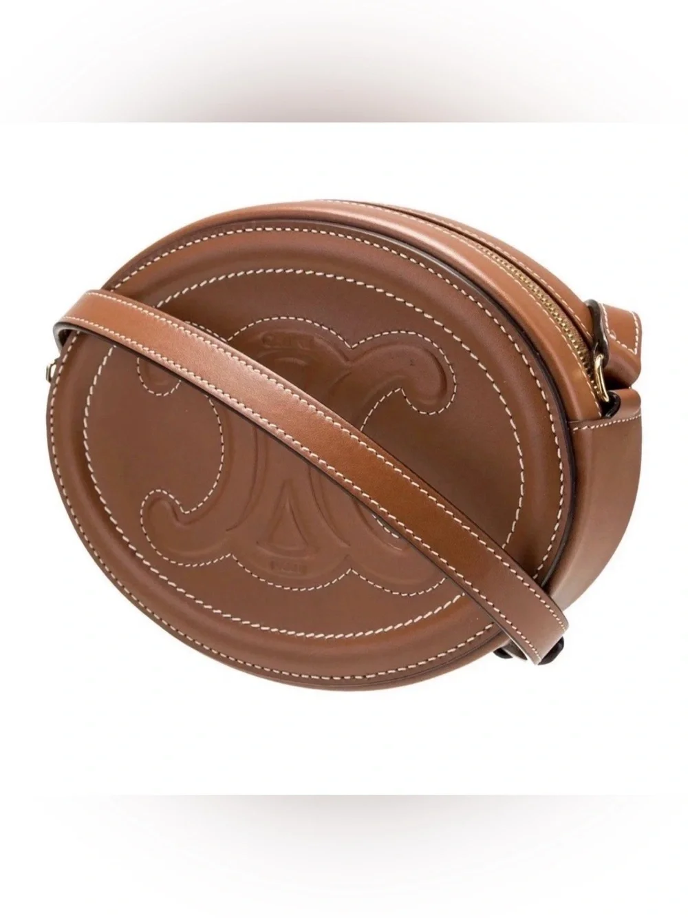 Celine Triomphe Oval Crossbody Bag-Brown Leather